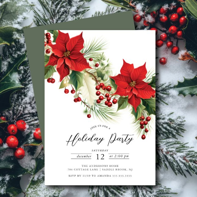Holly Berry Poinsettia Holiday Party Einladung (Von Creator hochgeladen)