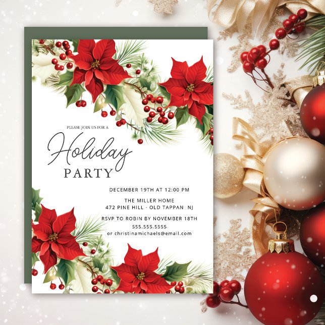 Holly Berry Poinsettia Holiday Party Einladung (Von Creator hochgeladen)