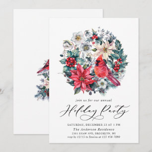 Holly Berry Red Kardinal Vintag Holiday Party Einladung