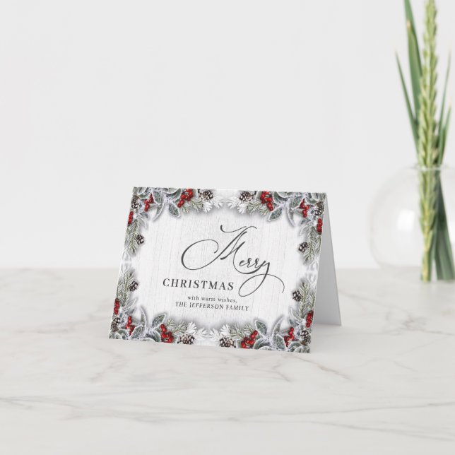 Holly Berry Rustic Weihnachtsfeiertag Karte (Vorderseite)