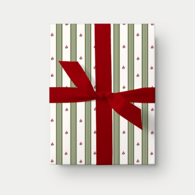 Holly Berry Stripe Wrapping Paper Geschenkpapier (Von Creator hochgeladen)
