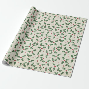 Holly Berry Weihnachtsfeiertag Ivory Vintag Geschenkpapier