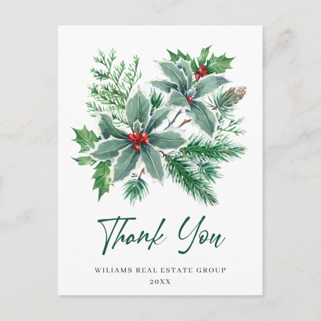 Holly Berry Weihnachtsfeiertag Vielen Dank Postkarte (Vorderseite)