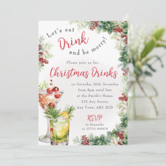 Holly Berry Weihnachtsgetränke Cocktail-Einladung Einladung