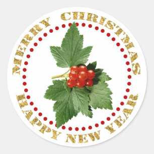 Holly Berry Weihnachtsneujahr Runder Aufkleber