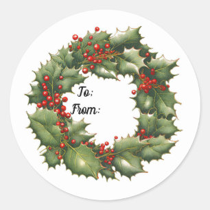 Holly Berry Wreath Round Sticker