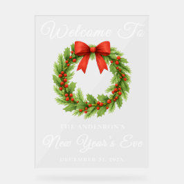 Holly Berry Wreath Silvester Party Willkommen Acrylschild