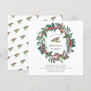 Holly Berry Wreath Weihnachtsfeier Einladung