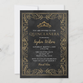 Holly Black Gold Princess Tiara Quinceañera Einladung