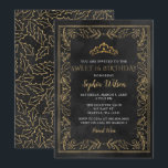 Holly Black Gold Princess Tiara Sweet 16 Geburtsta Einladung<br><div class="desc">Elegant Vintage Weihnachten Holly Mistletoe Black Gold Princess Tiara Sweet 16 Geburtstag Einladung</div>