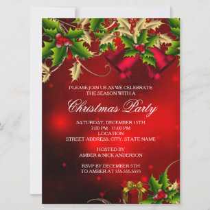 Holly Blätter & Bell Red Christmas Party laden ein Einladung
