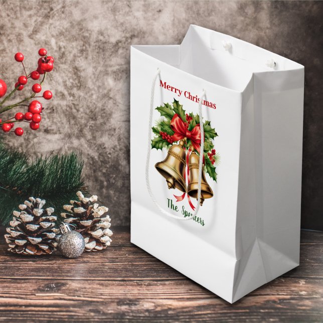 Holly Blätter & Berries Goldbrände Frohe Weihnacht Mittlere Geschenktüte (Von Creator hochgeladen)