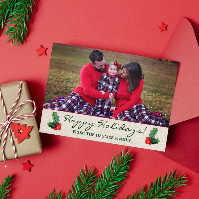 Holly Blätter & Berries Weihnachtskarte Feiertagskarte (Von Creator hochgeladen)