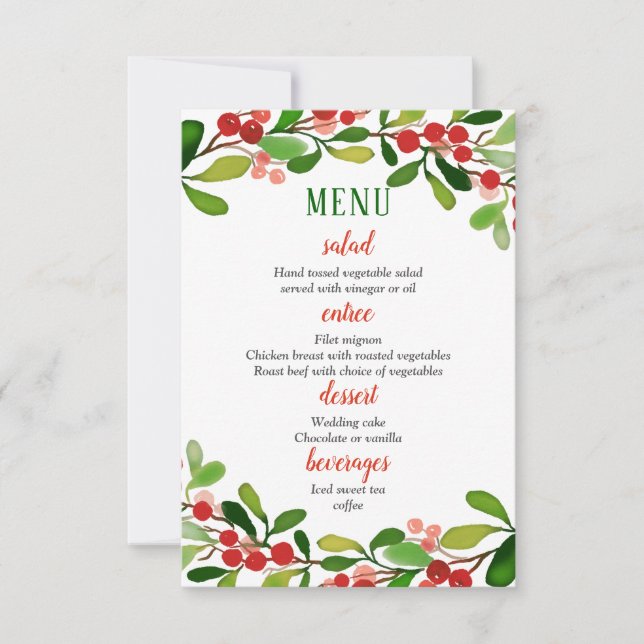 Holly Blätter Berry Christmas | Hochzeitsmenü Einladung (Vorderseite)