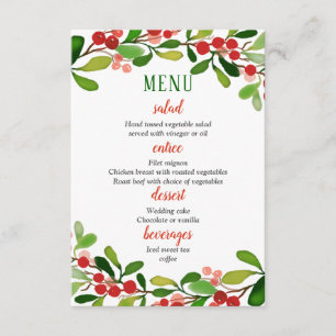 Holly Blätter Berry Christmas   Hochzeitsmenü Einladung