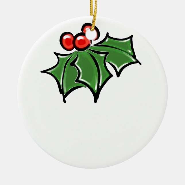 Holly-Blätter, Holly-Beeren, lustige botanische Fe Keramik Ornament (Vorne)