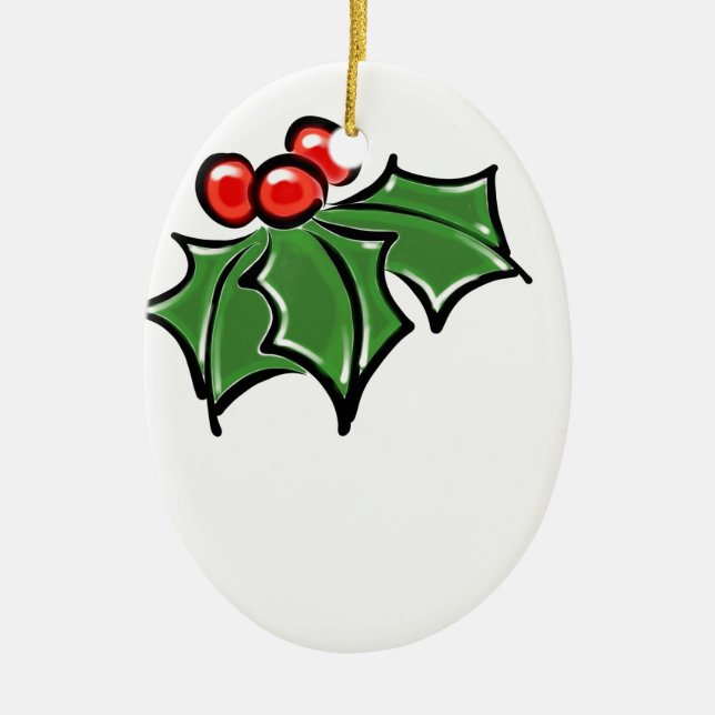 Holly-Blätter, Holly-Beeren, lustige botanische Fe Keramikornament (Vorne)