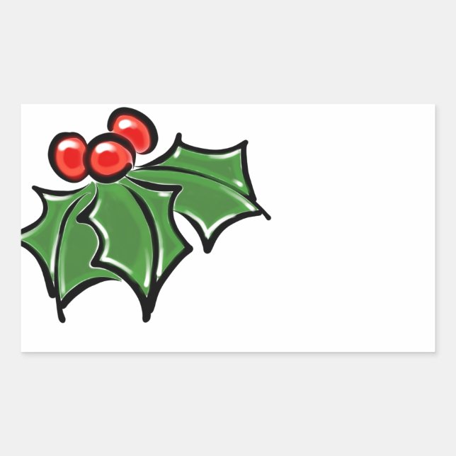 Holly-Blätter, Holly-Beeren, lustige botanische Fe Rechteckiger Aufkleber (Vorderseite)