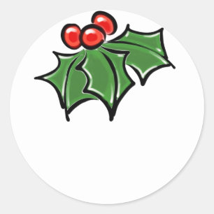 Holly-Blätter, Holly-Beeren, lustige botanische Fe Runder Aufkleber