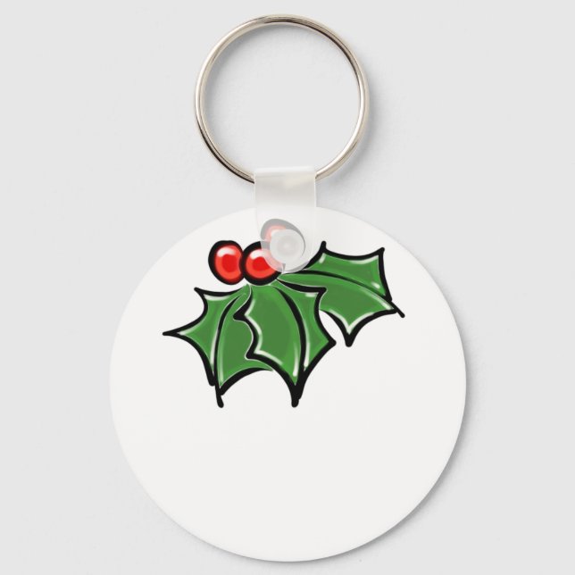 Holly-Blätter, Holly-Beeren, lustige botanische Fe Schlüsselanhänger (Vorderseite)