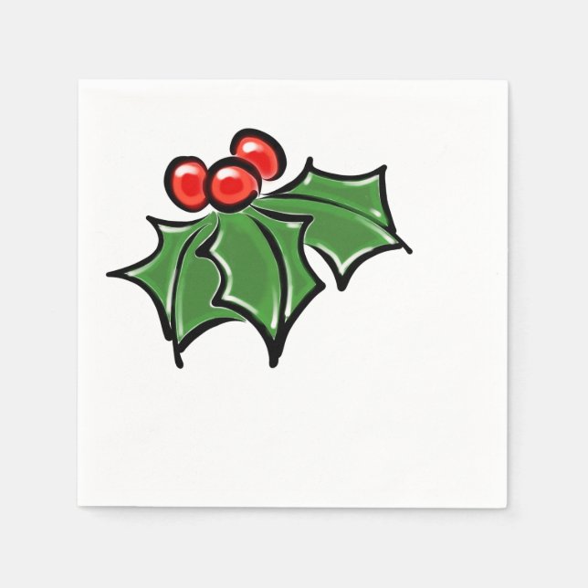 Holly-Blätter, Holly-Beeren, lustige botanische Fe Serviette (Vorderseite)