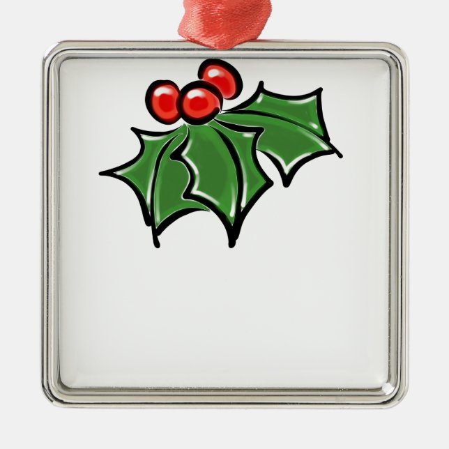 Holly-Blätter, Holly-Beeren, lustige botanische Fe Silbernes Ornament (Vorne)
