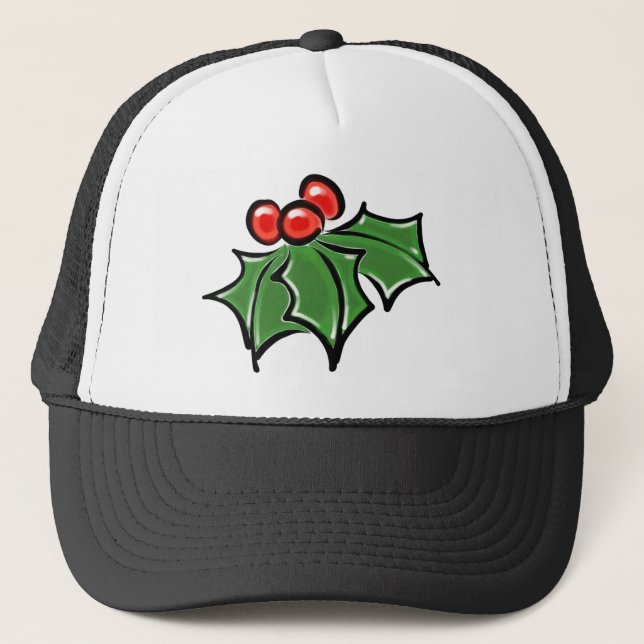 Holly-Blätter, Holly-Beeren, lustige botanische Fe Truckerkappe (Vorderseite)
