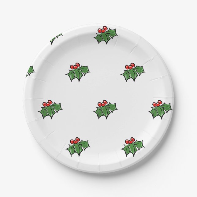 Holly-Blätter, Holly-Beeren, lustige Urlaubsmuster Pappteller (Vorderseite)