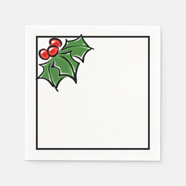 Holly-Blätter, Holly-Beeren, lustige Urlaubsmuster Serviette (Vorderseite)