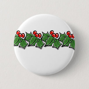 Holly-Blätter, Holly-Beeren, Weihnachtskranz Button