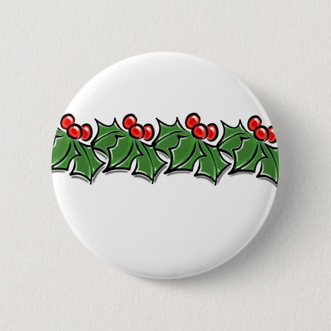 Holly-Blätter, Holly-Beeren, Weihnachtskranz Button (Vorderseite)