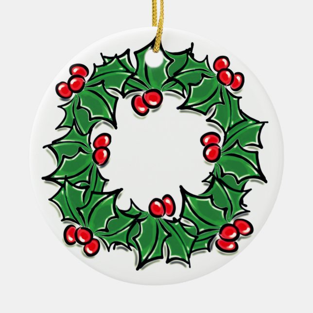 Holly-Blätter, Holly-Beeren, Weihnachtskranz Keramik Ornament (Vorne)