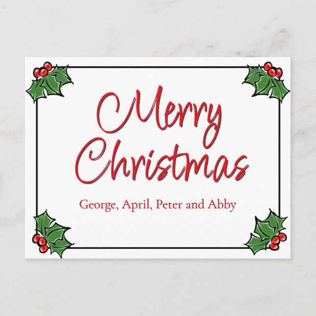 Holly-Blätter, Holly-Beeren, Weihnachtskranz Postkarte (Vorderseite)