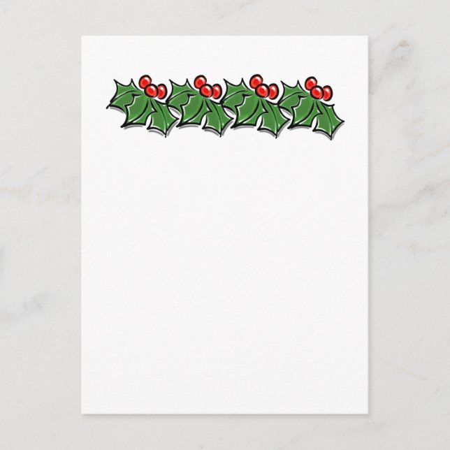 Holly-Blätter, Holly-Beeren, Weihnachtskranz Postkarte (Vorderseite)