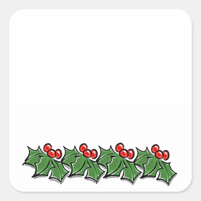 Holly-Blätter, Holly-Beeren, Weihnachtskranz Quadratischer Aufkleber (Vorderseite)
