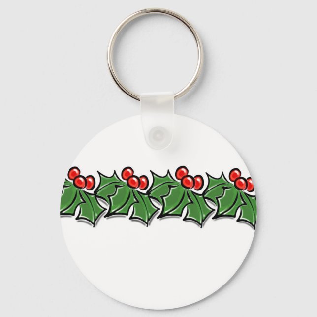 Holly-Blätter, Holly-Beeren, Weihnachtskranz Schlüsselanhänger (Vorderseite)