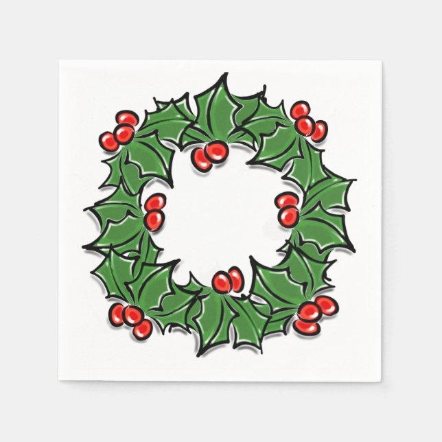 Holly-Blätter, Holly-Beeren, Weihnachtskranz Serviette (Vorderseite)