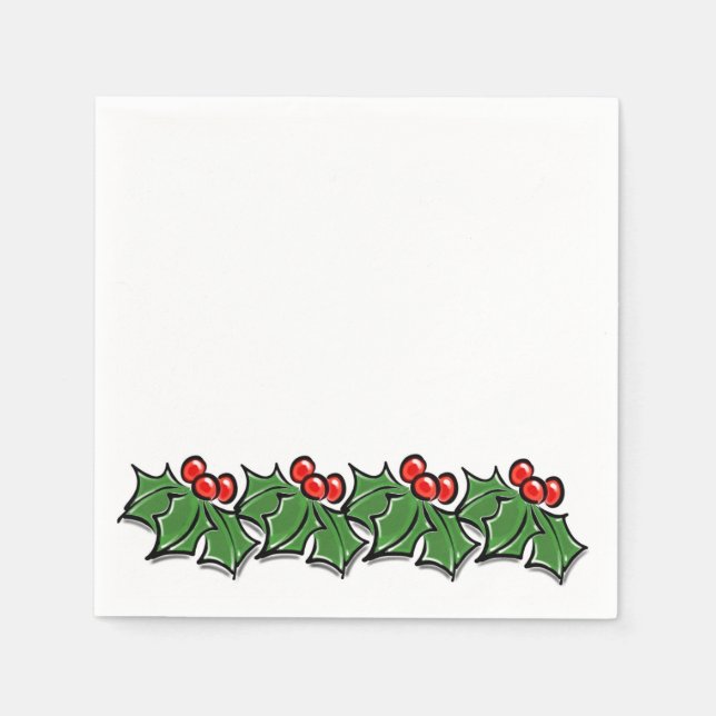 Holly-Blätter, Holly-Beeren, Weihnachtskranz Serviette (Vorderseite)