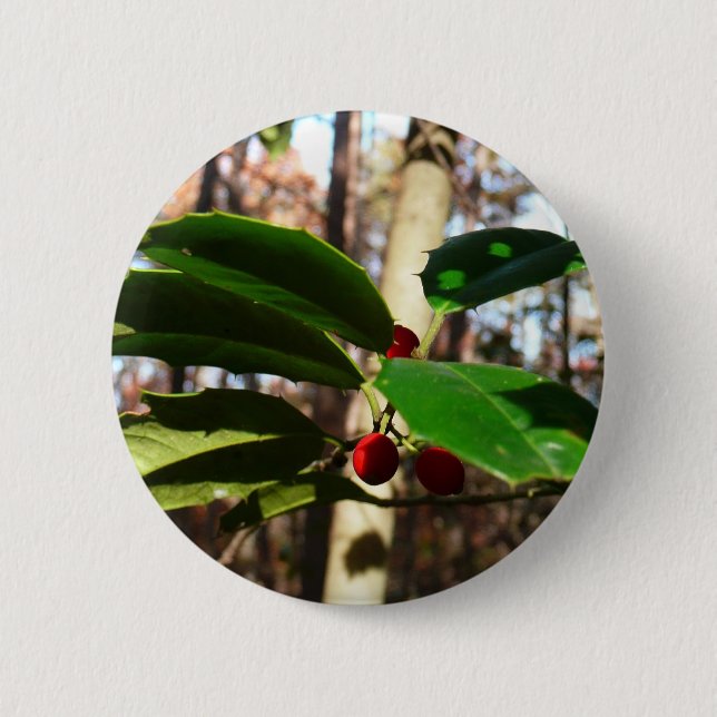 Holly Blätter I Holiday Botanical Button (Vorderseite)