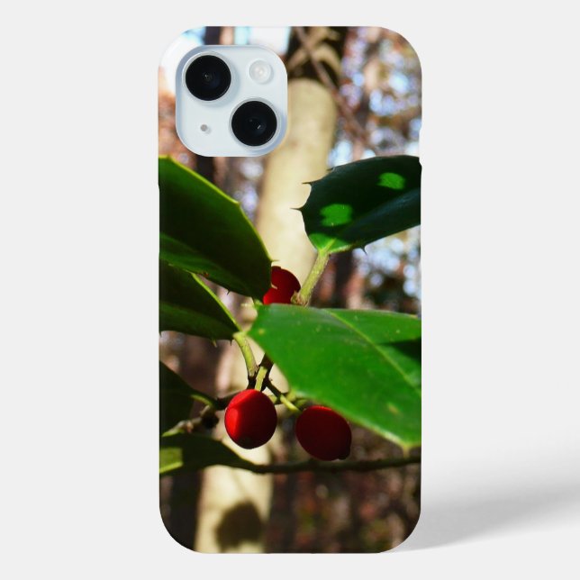 Holly Blätter I Holiday Botanical iPhone 15 Hülle (Rückseite)