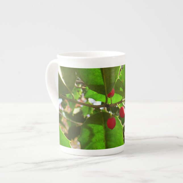 Holly Blätter II Holiday Nature Botanical Prozellantasse (Vorderseite Links)
