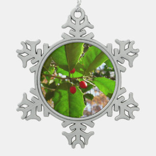 Holly Blätter II Holiday Nature Botanical Schneeflocken Zinn-Ornament