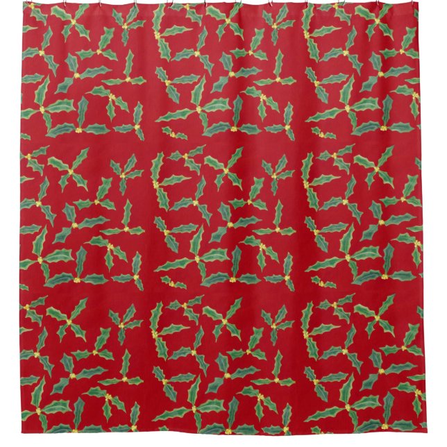 Holly Blätter mit gelben Blumen an Weihnachten Duschvorhang (Vorderseite)