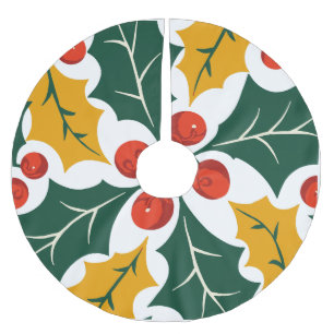 Holly-Blätter Retro Modern Großdruck-Muster Polyester Weihnachtsbaumdecke