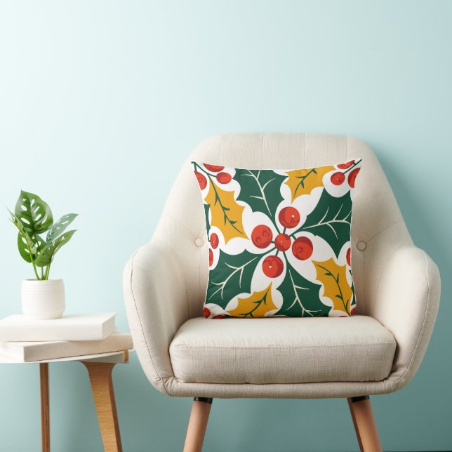 Holly-Blätter Retro Modernes großes Druckmuster Kissen (Stuhl )