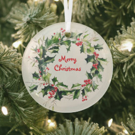 Holly-Blätter und Beeren-Kranz Ornament Aus Glas
