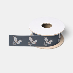 Holly-Blätter und Berries aus Blau und Kupfer Satinband