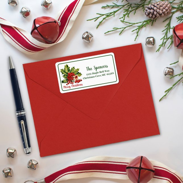 Holly Blätter und Berries Geschenk Frohe Weihnacht Adressaufkleber (Von Creator hochgeladen)