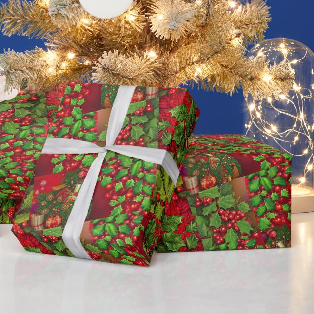 Holly Blätter und Berries Geschenkpapier (Feiertage)