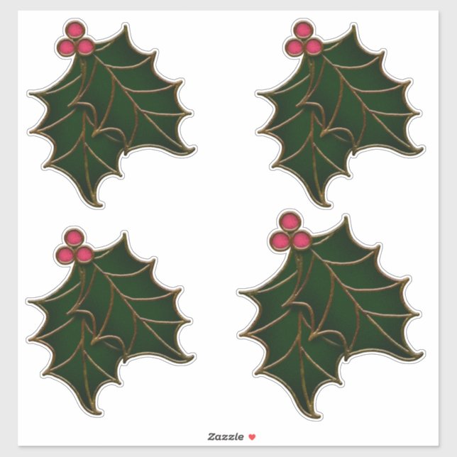 Holly Blätter und Berries gestanzter Glass Look Aufkleber (Blatt)